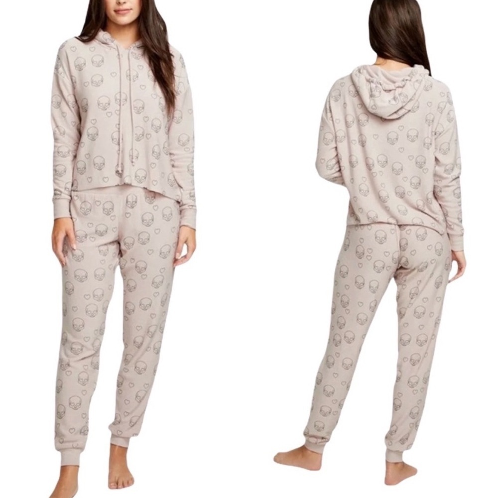 Chaser Little Skulls Hoodie + Jogger Graphic Print 2 Piece Lounge Set XS Small